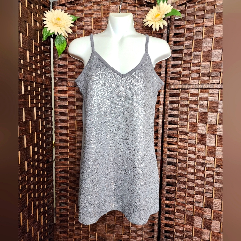 Vanity mini Dress Sequin Gray Slip Dress